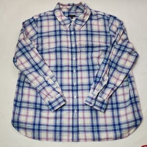 Talbots Plus Petite Women's Plaid Button Up Shirt Metallic Threads 1XP